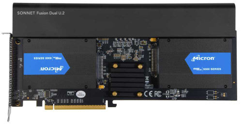 Sonnet Fusion Dual U.2 SSD PCIe Card with Two U.2 NVMe SSD Connectors On a PCIe 3.0 x16 Card, add your own U.2 SSDs Sonnet Fusion Dual U.2 SSD PCIe Card with Two U.2 NVMe SSD Connectors On a PCIe 3.0 x16 Card, add your own U.2 SSDs